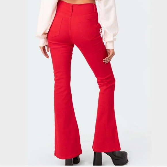 Edikted Vibrant Red Lace-Up Trousers - Picture 3 of 7